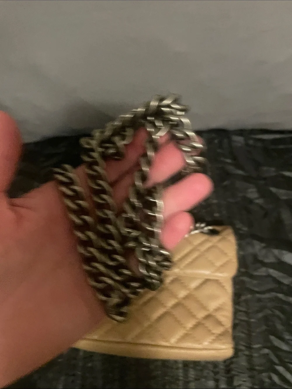 Quilted Leather Chain Shoulder Bag - Beige by Kurt Geiger